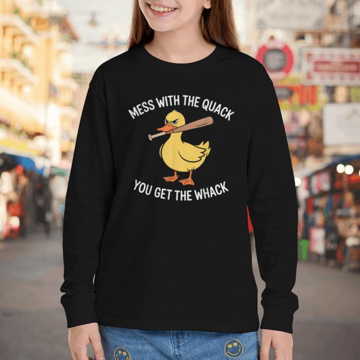 Duck And Baseball Bat Mess With The Quack You Get Whack Youth Long Sleeve Tee