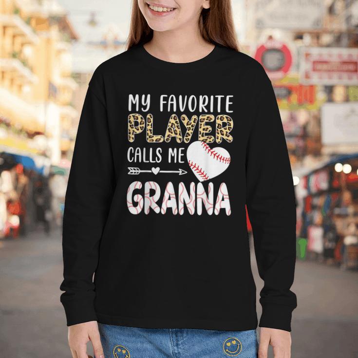 My Favorite Player Calls Me Granna Baseball Leopard Youth Long Sleeve Tee