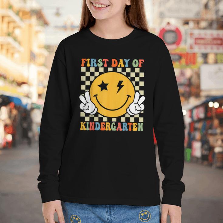 First Day Of Kindergarten Retro Back To School Girls Kids Youth Long Sleeve Tee First Day Of Kindergarten Retro Back To School Girls Kids Youth Long Sleeve Tee