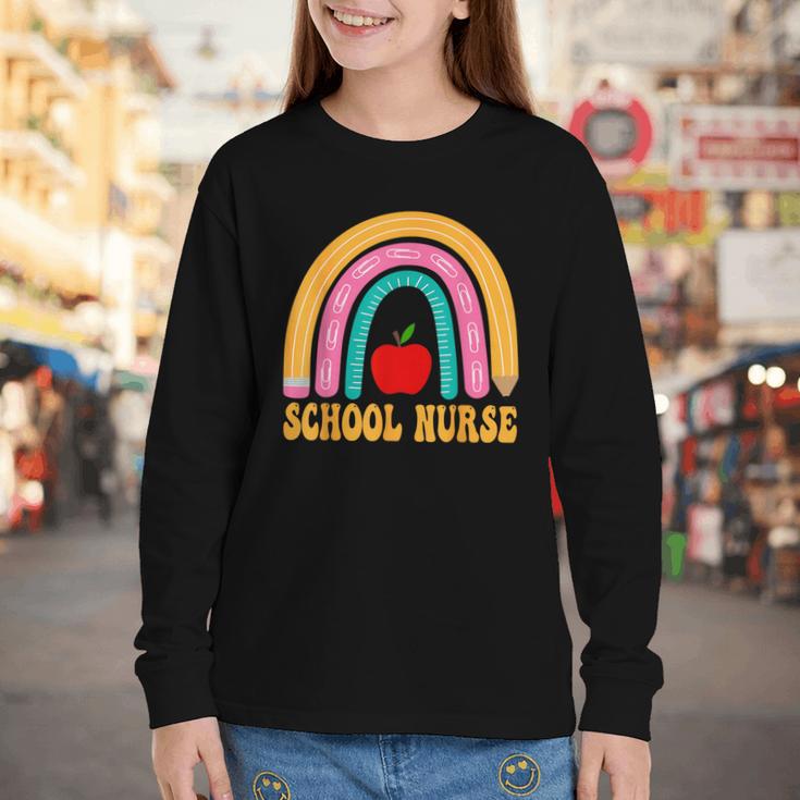 First Day Of School Nurse Back To School Rainbow Pencil Youth Long Sleeve Tee