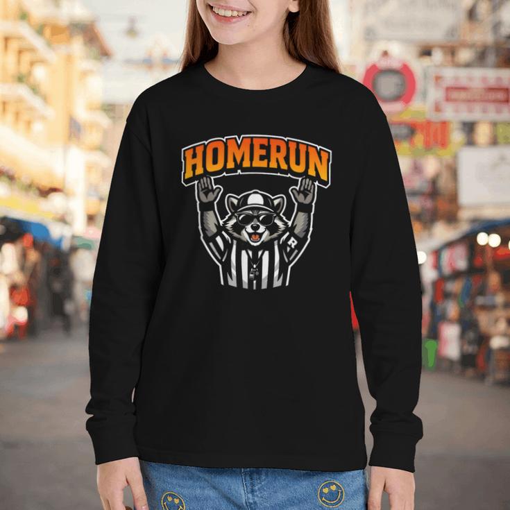 Football Referee Touchdown Baseball Homerun Raccoon Youth Long Sleeve Tee