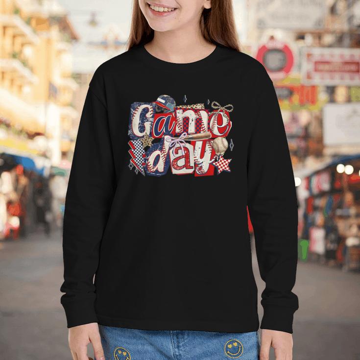 Game Day Baseball Leopard Coquette Bow Mama Mom Sister Youth Long Sleeve Tee Game Day Baseball Leopard Coquette Bow Mama Mom Sister Youth Long Sleeve Tee