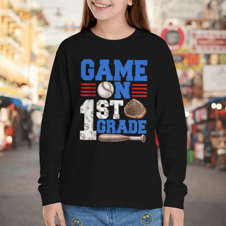 Game On First Grade Boy Baseball Back To School Youth Long Sleeve Tee Game On First Grade Boy Baseball Back To School Youth Long Sleeve Tee