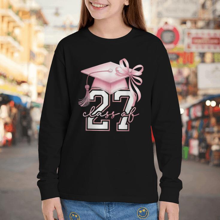 Girls Class Of 2027 Back To School Senior 2027 Coquette Bow Youth Long Sleeve Tee Girls Class Of 2027 Back To School Senior 2027 Coquette Bow Youth Long Sleeve Tee