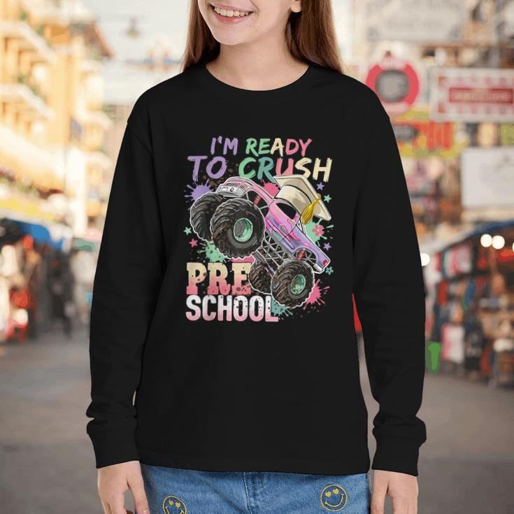 Girls Monster Trucks Ready To Crush Preschool Back To School Youth Long Sleeve Tee Girls Monster Trucks Ready To Crush Preschool Back To School Youth Long Sleeve Tee