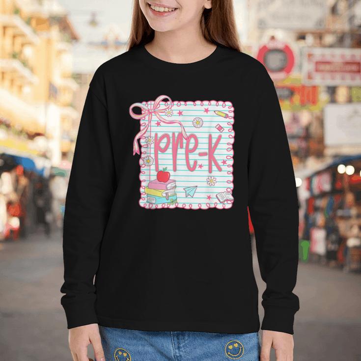 Girls Pre-K Coquette Bow Pink Preppy Back To School Youth Long Sleeve Tee Girls Pre-K Coquette Bow Pink Preppy Back To School Youth Long Sleeve Tee