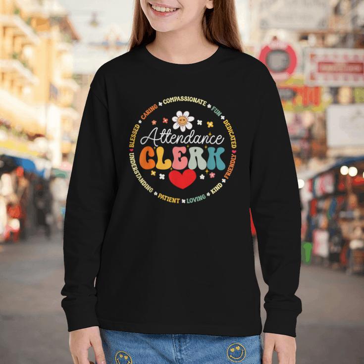 Groovy Attendance Clerk Back To School Appreciation Week Youth Long Sleeve Tee