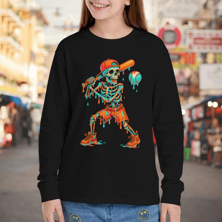 Halloween Baseball Skeleton Ice Cream Drip Baseball Boys Kid Youth Long Sleeve Tee Halloween Baseball Skeleton Ice Cream Drip Baseball Boys Kid Youth Long Sleeve Tee