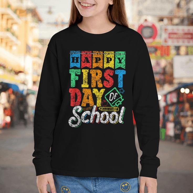 Happy First Day Of School Pupil Kids Grade Back To School 1 Youth Long Sleeve Tee