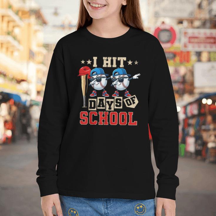 I Hit 100 Days Of School Baseball Kids Boy Teacher 100th Day Youth Long Sleeve Tee