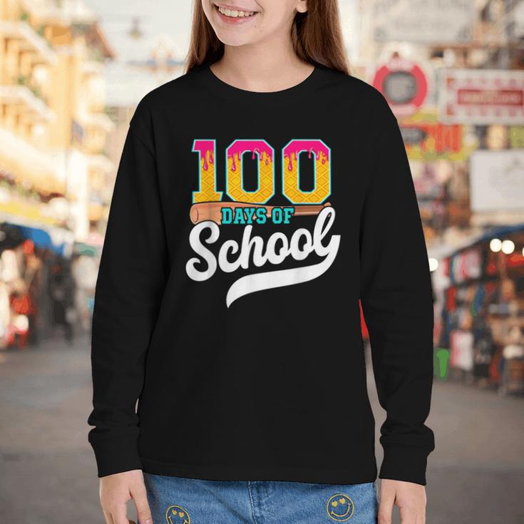 Ice Cream Drip 100 Days Of School Baseball Boys 100th Day Youth Long Sleeve Tee Ice Cream Drip 100 Days Of School Baseball Boys 100th Day Youth Long Sleeve Tee