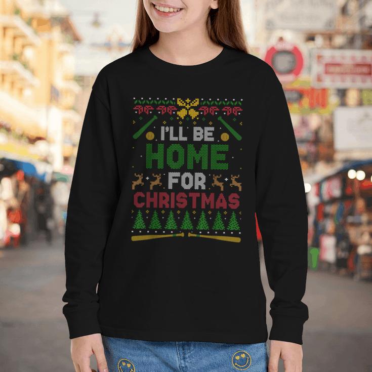 I’Ll Be Home For Christmas Baseball Ugly Sweater Youth Long Sleeve Tee I’Ll Be Home For Christmas Baseball Ugly Sweater Youth Long Sleeve Tee