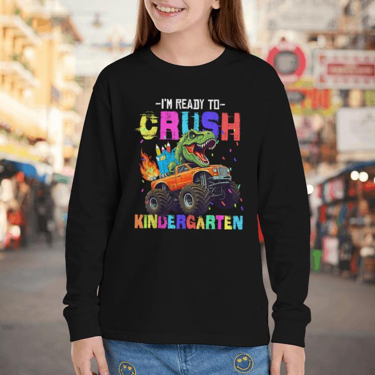 I'm Ready To Crush Kindergarten Dinosaur Dino Back To School Youth Long Sleeve Tee