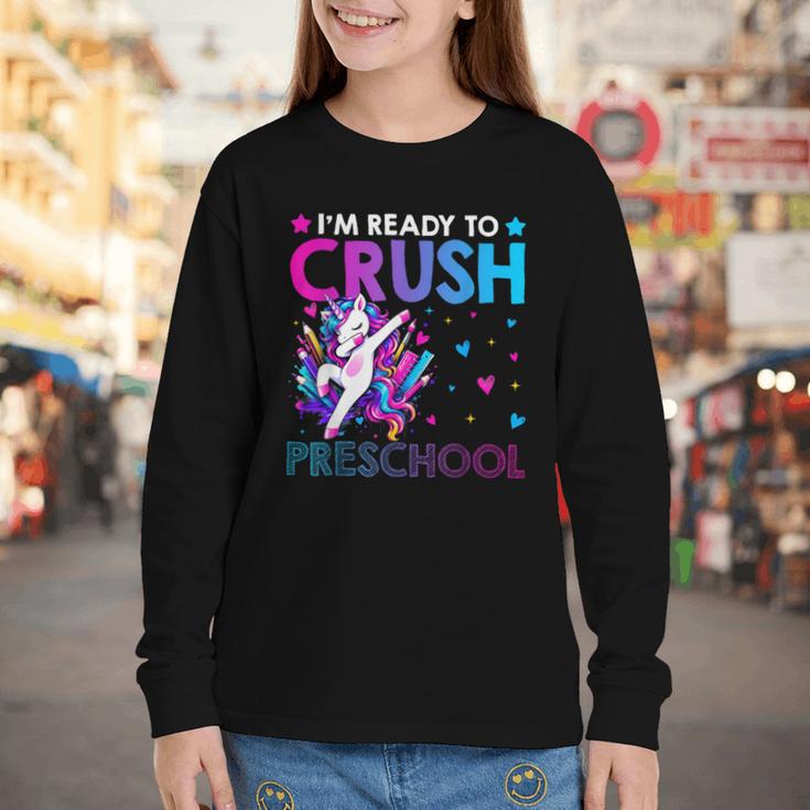 I'm Ready To Crush Preschool Dabbing Unicorn Back To School Youth Long Sleeve Tee I'm Ready To Crush Preschool Dabbing Unicorn Back To School Youth Long Sleeve Tee