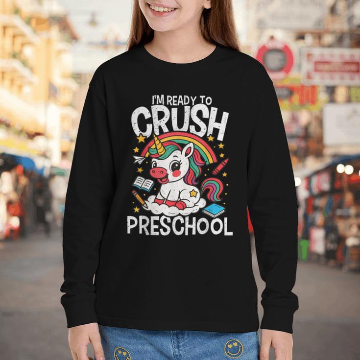 I'm Ready To Crush Preschool Unicorn Back To School Girls Youth Long Sleeve Tee