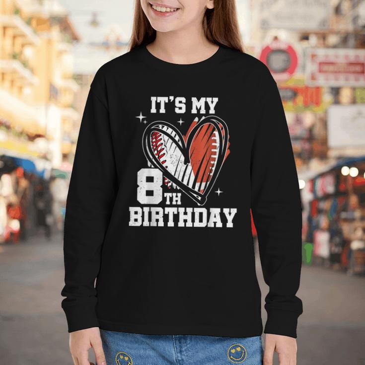 It's My 8th Birthday Baseball Football Heart 8 Year Old Youth Long Sleeve Tee It's My 8th Birthday Baseball Football Heart 8 Year Old Youth Long Sleeve Tee