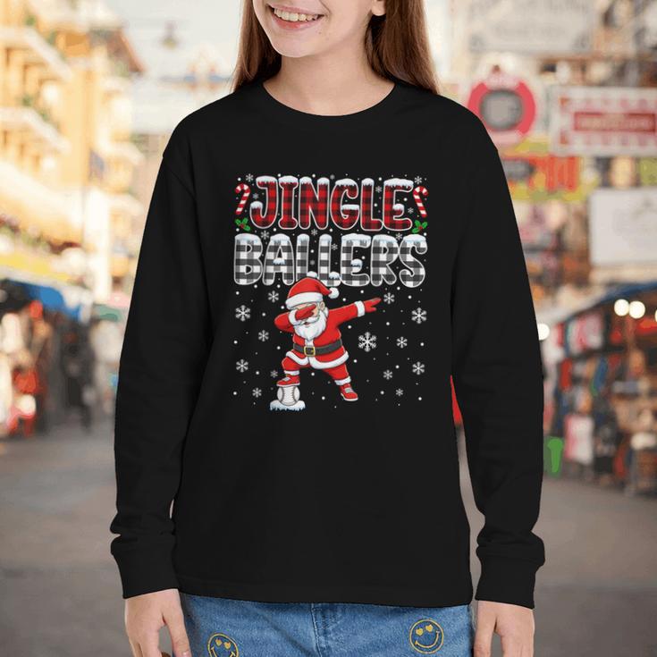 Jingle Ballers Plaid Santa Dabbing Baseball Christmas Youth Long Sleeve Tee Jingle Ballers Plaid Santa Dabbing Baseball Christmas Youth Long Sleeve Tee