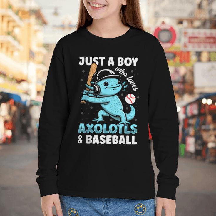 Just A Boy Who Loves Axolotls & Baseball Youth Long Sleeve Tee Just A Boy Who Loves Axolotls & Baseball Youth Long Sleeve Tee