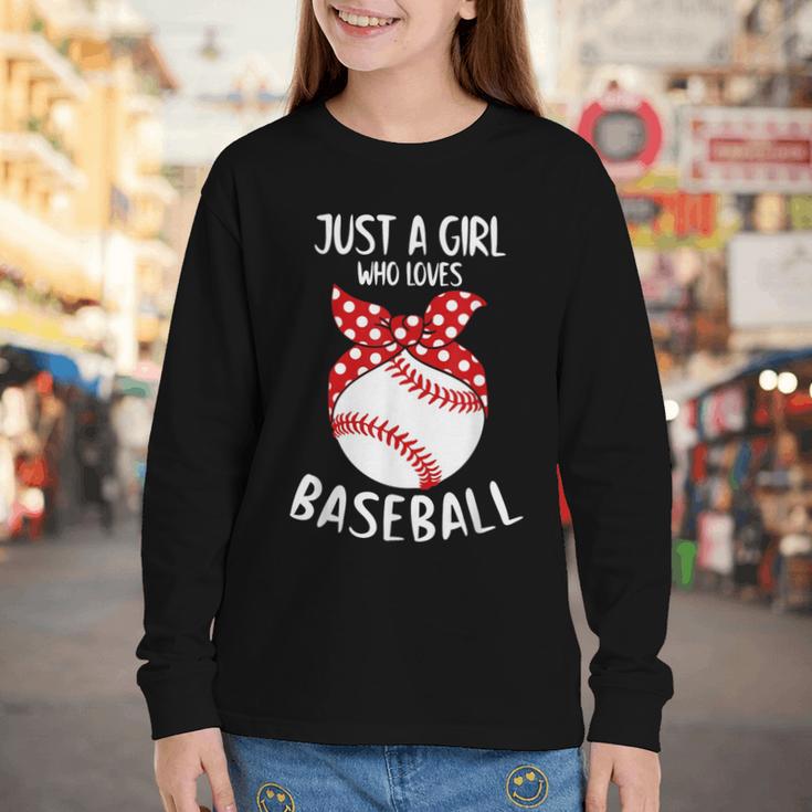 Just A Girl Who Loves Baseball Cute Retro Baseball Lover Youth Long Sleeve Tee