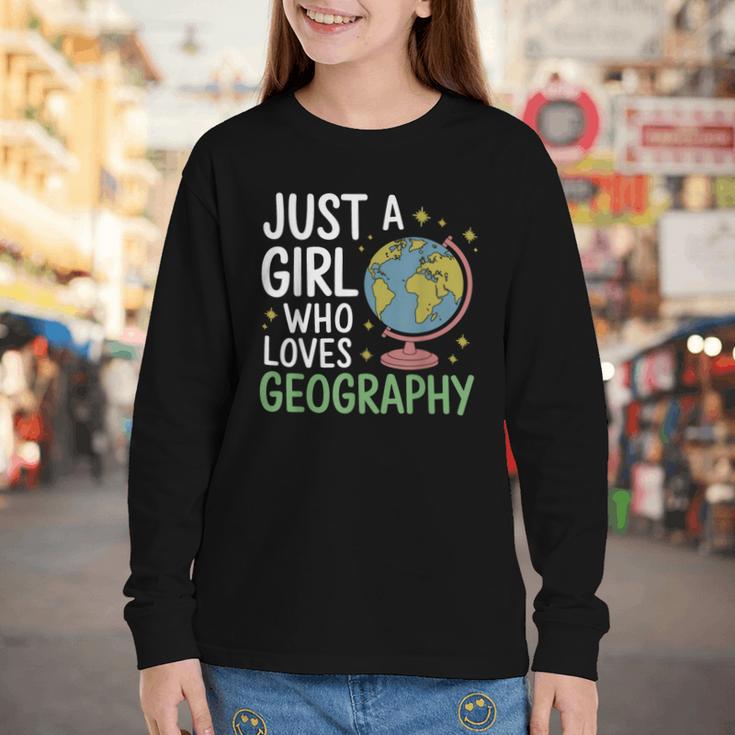 Just a Girl Who Loves Geography Back To School Kids Girls Youth Long Sleeve Tee