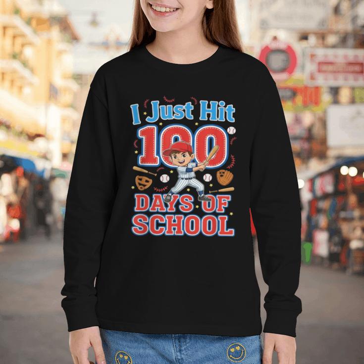 I Just Hit 100 Days Of School Baseball 100th Day Boys Kids Youth Long Sleeve Tee I Just Hit 100 Days Of School Baseball 100th Day Boys Kids Youth Long Sleeve Tee