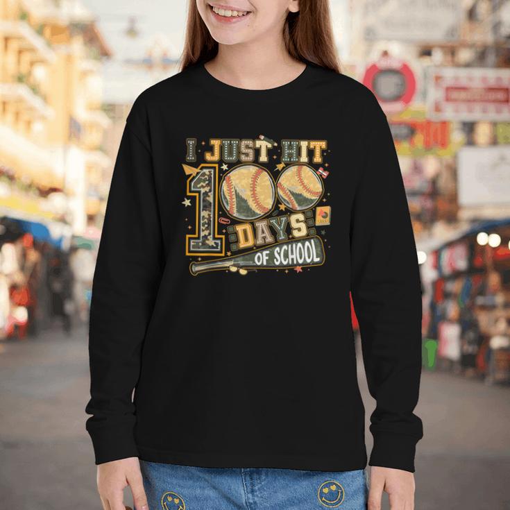 I Just Hit 100 Days Of School Camo Baseball Boy Kids Teacher Youth Long Sleeve Tee I Just Hit 100 Days Of School Camo Baseball Boy Kids Teacher Youth Long Sleeve Tee