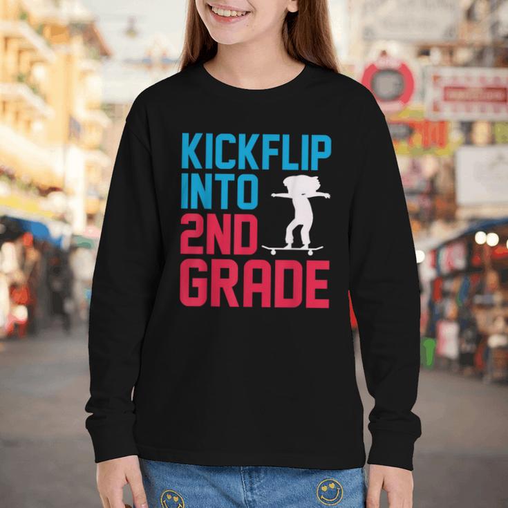 Kickflip Into 2nd Grade Skateboard Lover Back To School Youth Long Sleeve Tee Kickflip Into 2nd Grade Skateboard Lover Back To School Youth Long Sleeve Tee