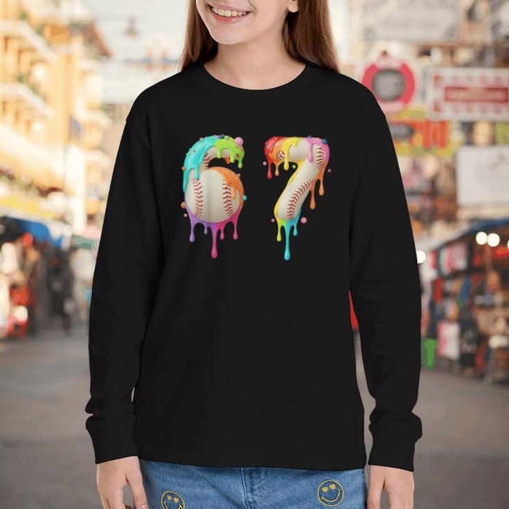 Kids Meme 67 Number Six 6 Seven 7 Ice Cream Drips Baseball Youth Long Sleeve Tee Kids Meme 67 Number Six 6 Seven 7 Ice Cream Drips Baseball Youth Long Sleeve Tee