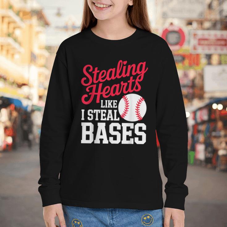 Kids Stealing Hearts Cute Baseball Boys Youth Long Sleeve Tee