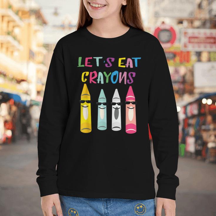 Kindergarten Back To School Crayons Let's Eat Crayon Youth Long Sleeve Tee Kindergarten Back To School Crayons Let's Eat Crayon Youth Long Sleeve Tee