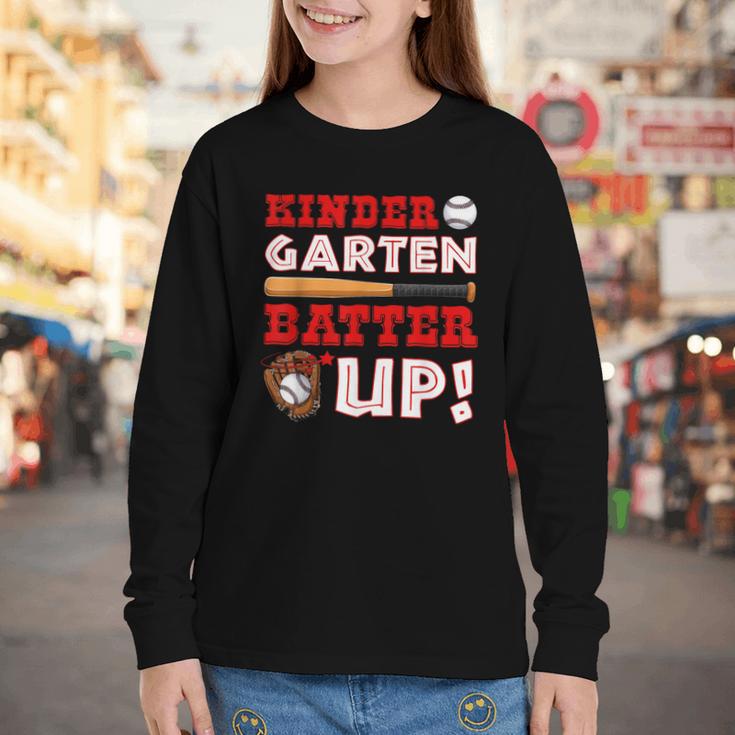 Kindergarten Batter Up Back To School Baseball Player Boys Youth Long Sleeve Tee