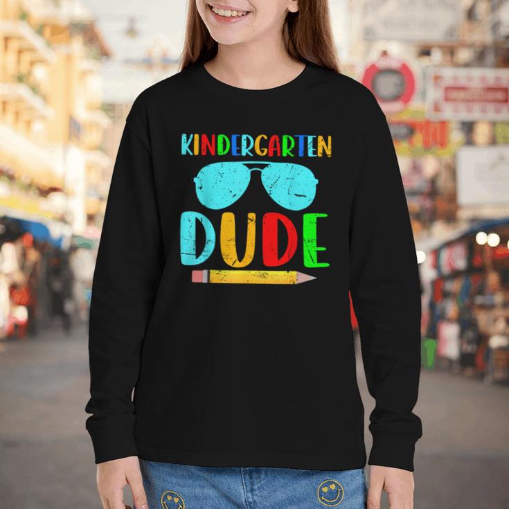 Kindergarten Dude First Day Back To School Kids Boys Youth Long Sleeve Tee Kindergarten Dude First Day Back To School Kids Boys Youth Long Sleeve Tee