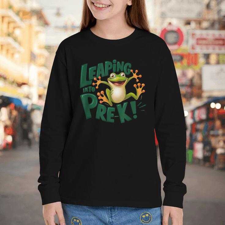 Leaping Into Pre-K Jumping Tree Frog Back To School Fun Youth Long Sleeve Tee Leaping Into Pre-K Jumping Tree Frog Back To School Fun Youth Long Sleeve Tee