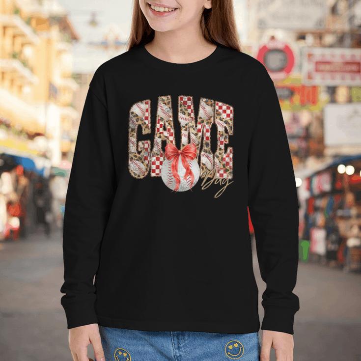 Leopard Checkered Game Day Baseball Coquette Bow Women Girls Youth Long Sleeve Tee Leopard Checkered Game Day Baseball Coquette Bow Women Girls Youth Long Sleeve Tee