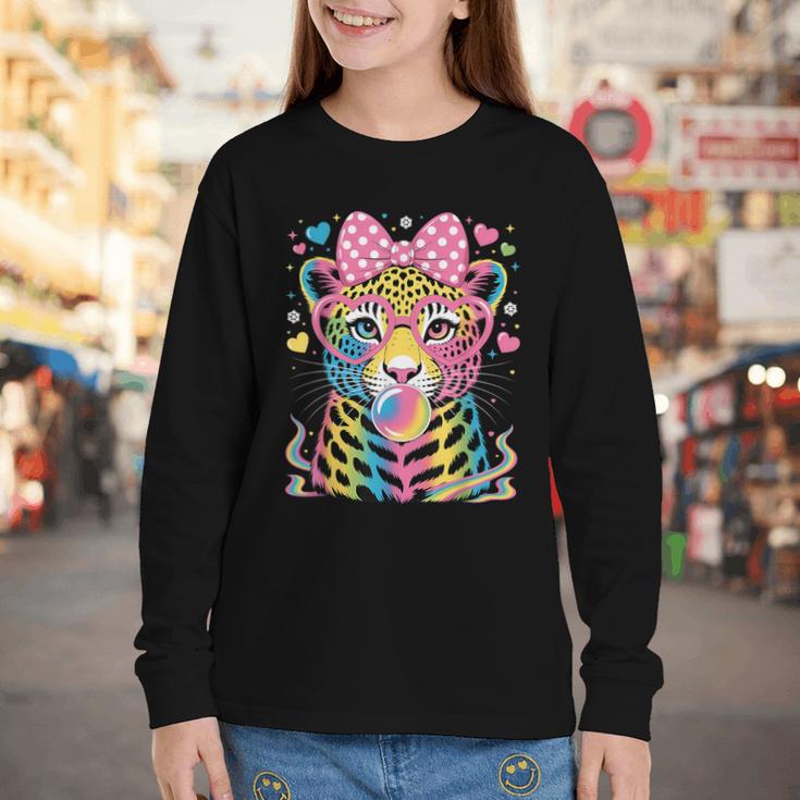 Leopard Glasses Blowing Bubble Gum Back To School Kids Youth Long Sleeve Tee Leopard Glasses Blowing Bubble Gum Back To School Kids Youth Long Sleeve Tee