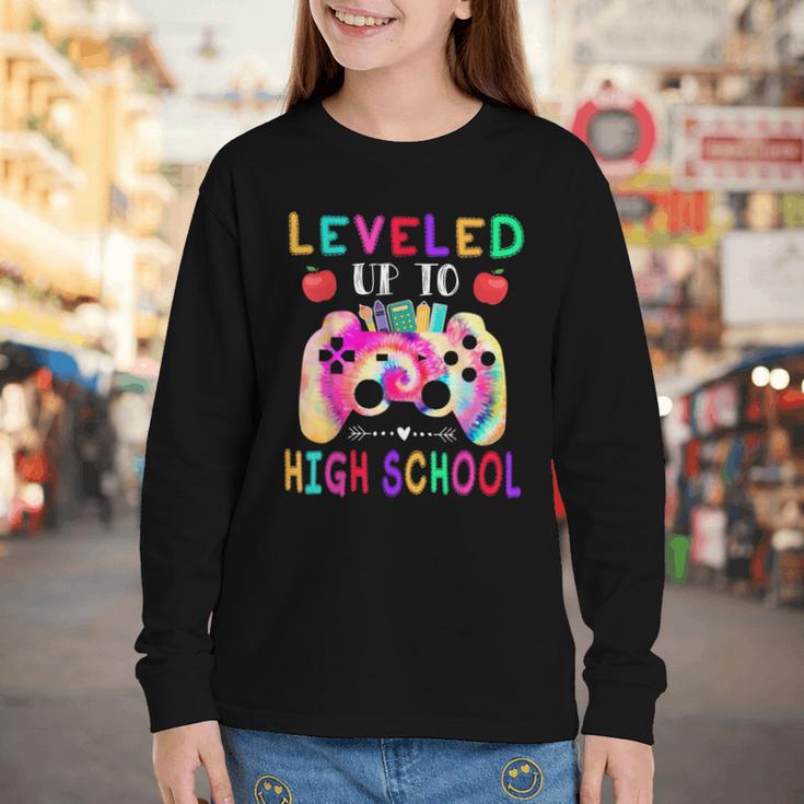Leveled Up To High School Gaming Fun Back To School Tie Dye Youth Long Sleeve Tee Leveled Up To High School Gaming Fun Back To School Tie Dye Youth Long Sleeve Tee
