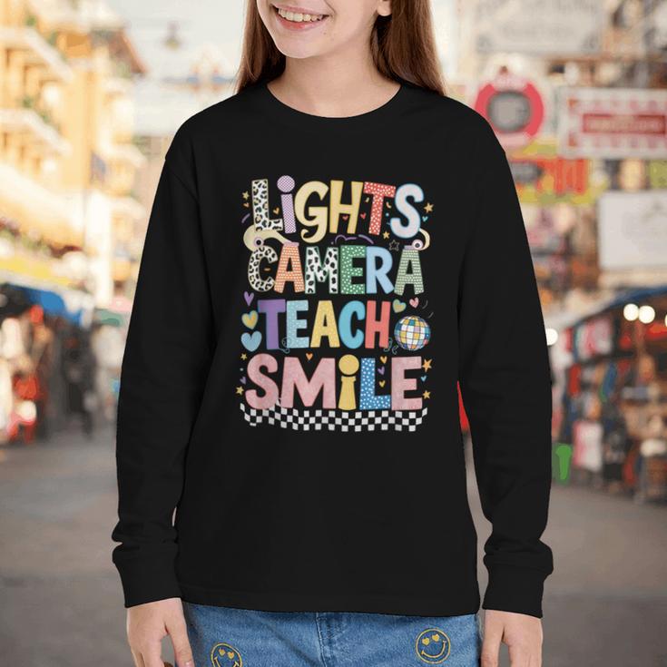 Lights Camera Teach Smile Back To School Awesome Learners Youth Long Sleeve Tee