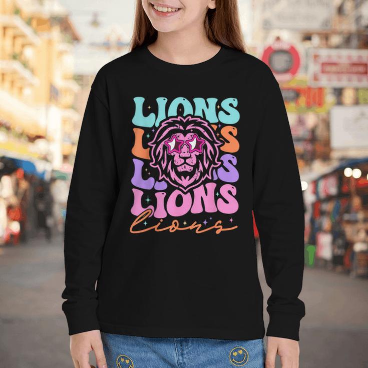 Lion Mascot Back To School Spirit Sports Men Women Groovy Youth Long Sleeve Tee Lion Mascot Back To School Spirit Sports Men Women Groovy Youth Long Sleeve Tee