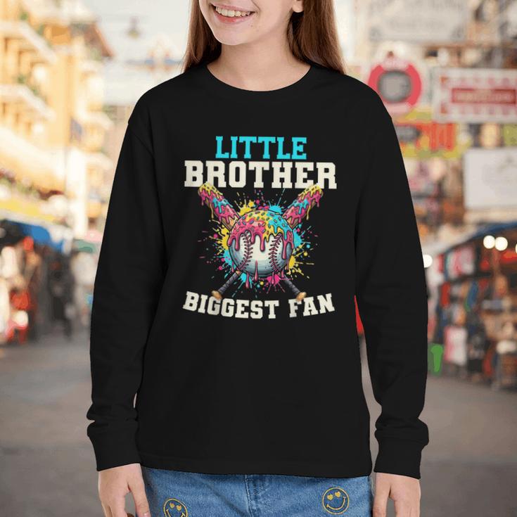 Little Brother Biggest Fan Baseball Cream Drip Crossed Bats Youth Long Sleeve Tee