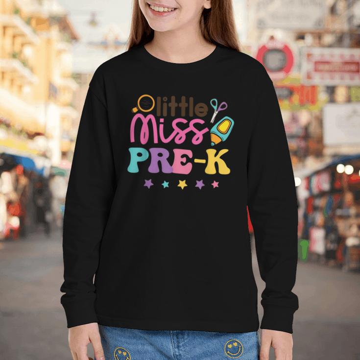 Little Miss Pre-K Preschool First Day Back To School Girls Youth Long Sleeve Tee Little Miss Pre-K Preschool First Day Back To School Girls Youth Long Sleeve Tee