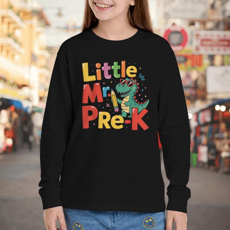 Little Mr Pre-K Dino Back To School Youth Long Sleeve Tee Little Mr Pre-K Dino Back To School Youth Long Sleeve Tee