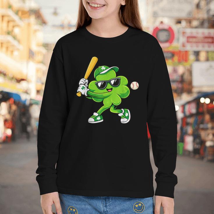 Lucky Shamrock Playing Baseball St Patrick's Kids Boys Youth Long Sleeve Tee Lucky Shamrock Playing Baseball St Patrick's Kids Boys Youth Long Sleeve Tee