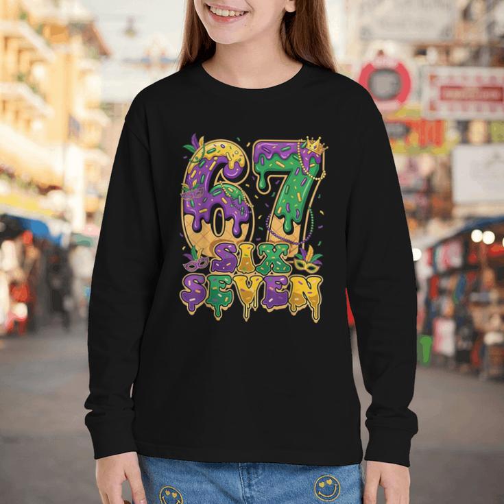 Mardi Gras Six Seven Baseball Drip Number 6 7 Meme Youth Long Sleeve Tee