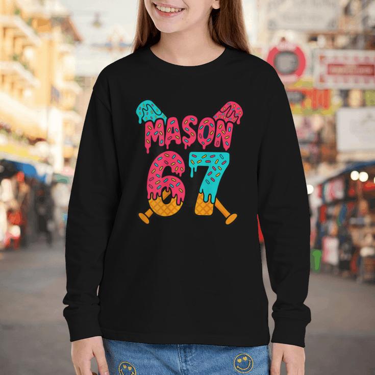 Mason 67 Ice Cream Drip Baseball Meme Youth Long Sleeve Tee Mason 67 Ice Cream Drip Baseball Meme Youth Long Sleeve Tee