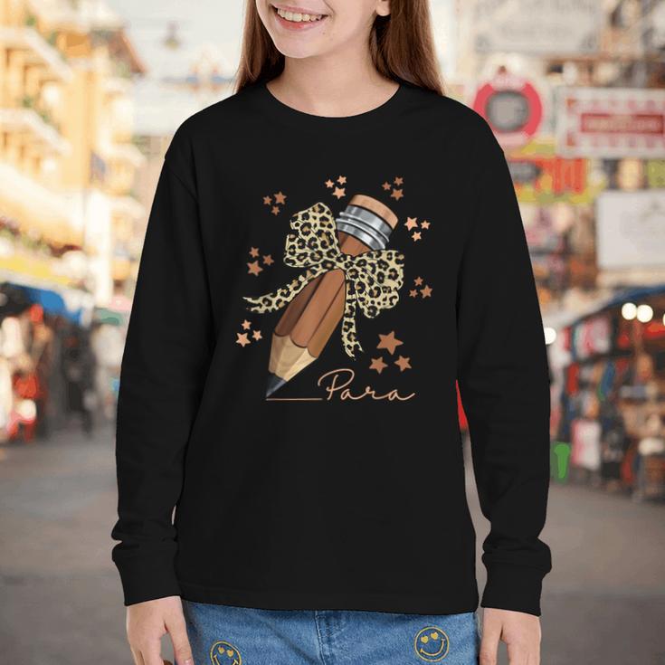 Melanin Pencil Leopard Bow Para Back To School Youth Long Sleeve Tee