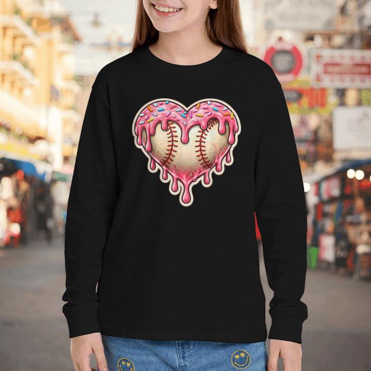 Melting Baseball Drip Heart Softball Player Lover Ice Cream Youth Long Sleeve Tee Melting Baseball Drip Heart Softball Player Lover Ice Cream Youth Long Sleeve Tee