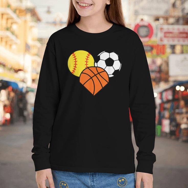 Mom Sports Heart Soccer Basketball Baseball Softball Youth Long Sleeve Tee Mom Sports Heart Soccer Basketball Baseball Softball Youth Long Sleeve Tee