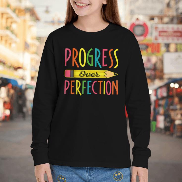 Motivational Quotes Back To School Progress Over Perfection Youth Long Sleeve Tee Motivational Quotes Back To School Progress Over Perfection Youth Long Sleeve Tee