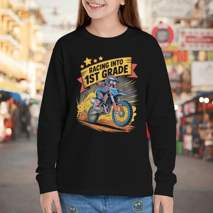Motocross Dirt Bike Back To School Racing Into 1st Grade Youth Long Sleeve Tee