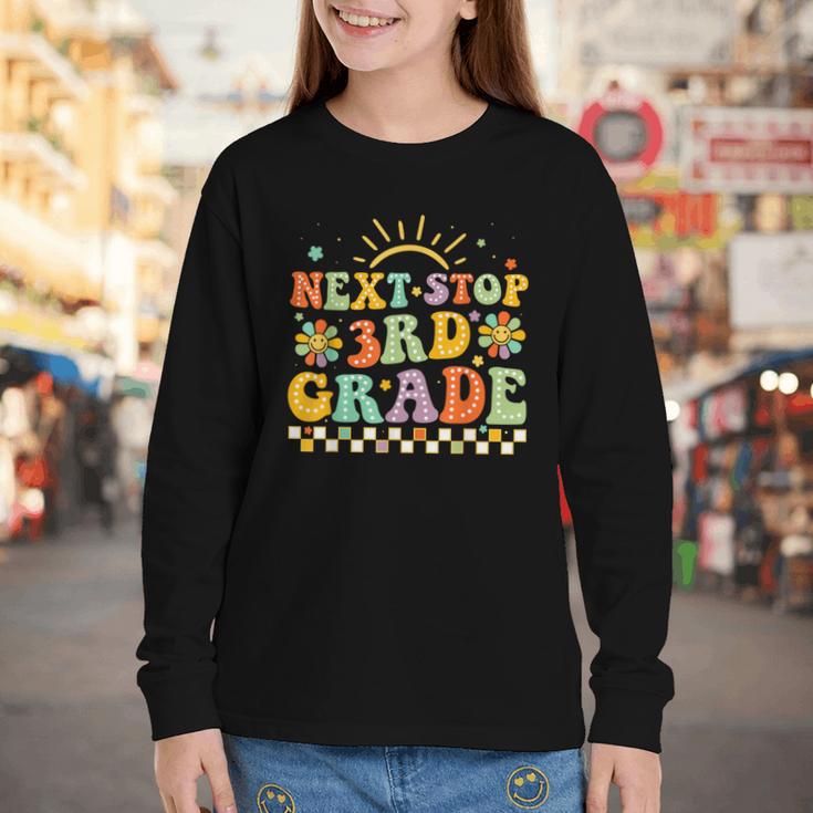 Next Stop 3rd Grade Groovy Retro Third Grade Back To School Youth Long Sleeve Tee
